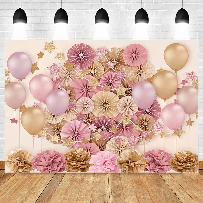 

Mocsicka 1st Birthday Photography Background Balloon Paper Flower Stars Decoration Props Baby Shower Photo Backdrop Studio