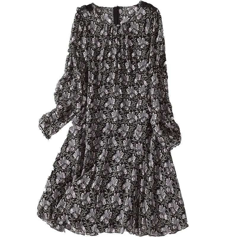 

New products spring and summer 2020 fashion silk dress women s new mulberry silk flower long