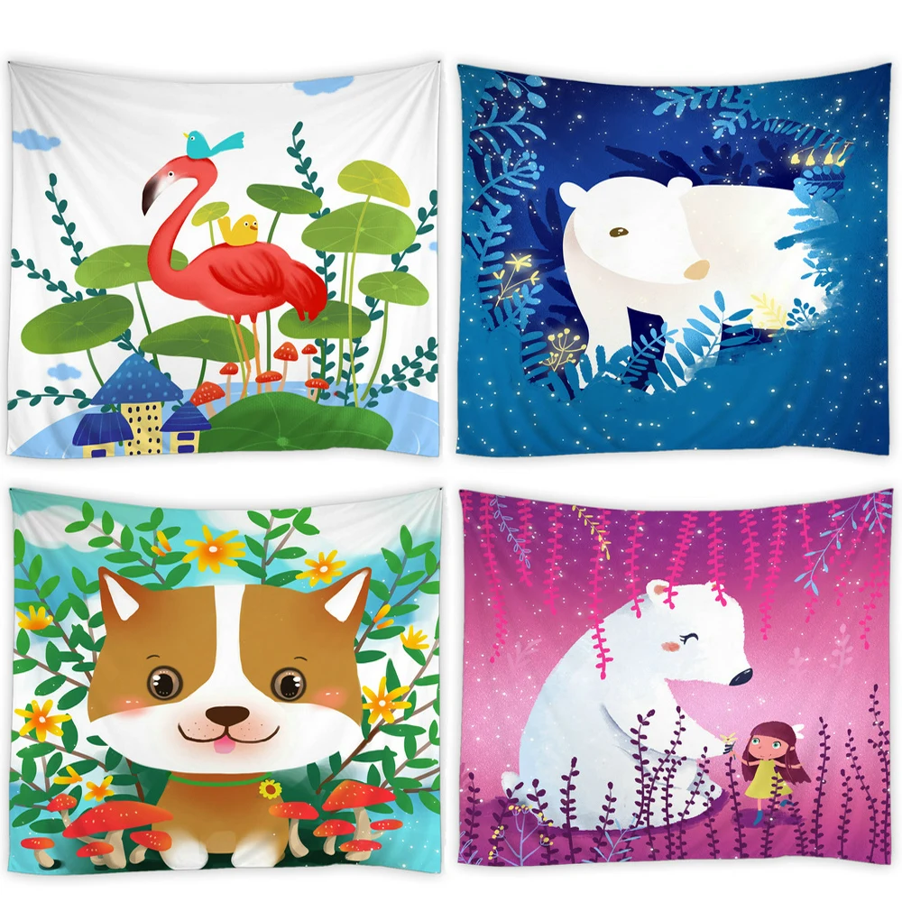 Настенный Ковер с животными цветной гобелен милым мультяшным рисунком