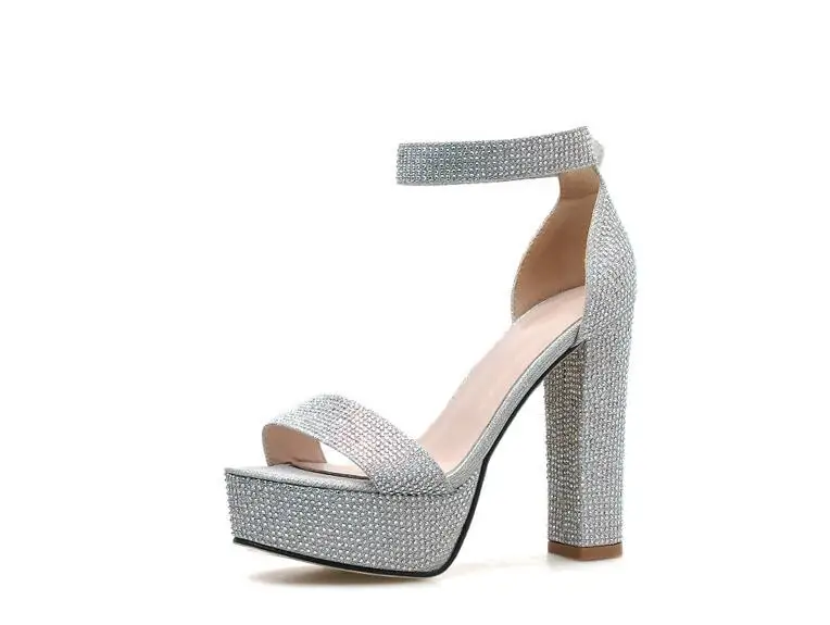 Весна/Лето 2020 женские ботинки на толстом каблуке Стразы босоножки