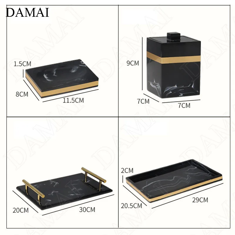 european resin bathroom set five piece set home shower accessories creativity marble texture golden stroke toiletries organizer free global shipping