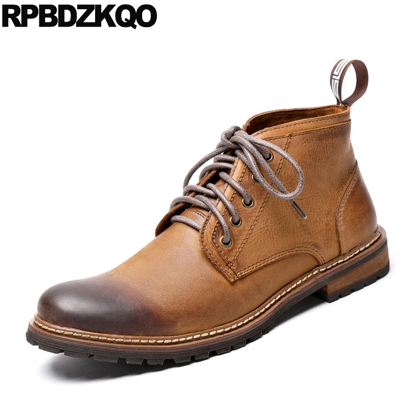 Ботинки мужские короткие из натуральной кожи армейские ботинки со шнуровкой в