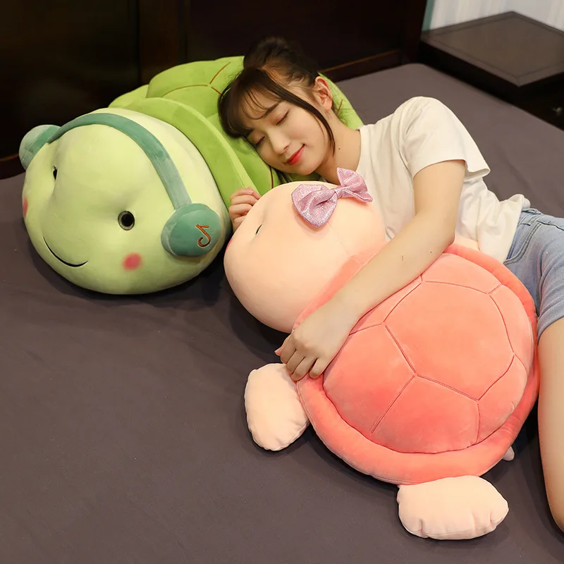 

Down Cotton Soft Couple Turtle Stuffed Toy Doll Wearing Headphones Boy And Girl With A Bow Turtle Bed Big Pillow Cushion
