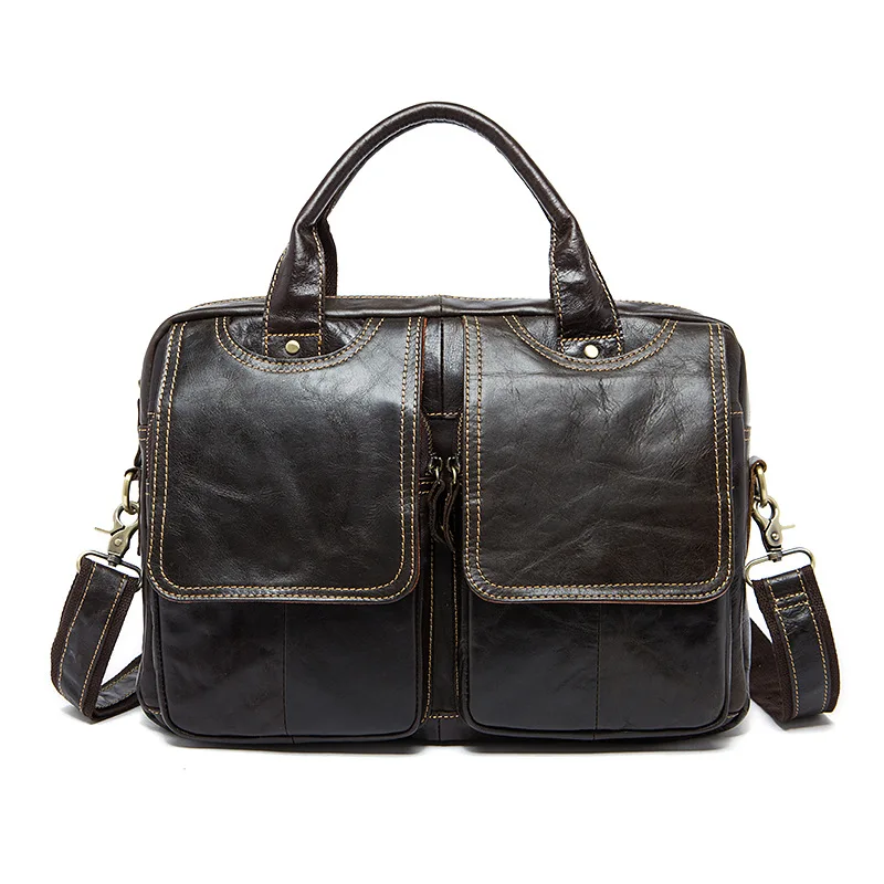 Cow Genuine Leather Men Briefcase Bag Business Handbag Male Laptop Shoulder Tote Computer Natural Skin 14 Inch | Багаж и сумки