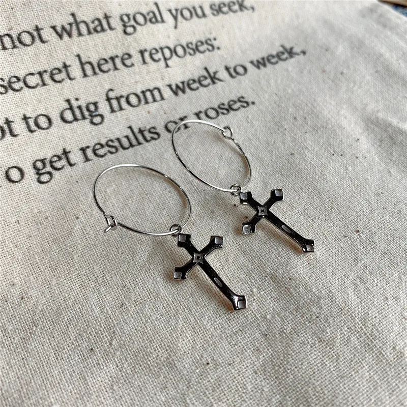 

RUIYI Real 925 Sterling Silver Big Circle Cross Charm Stud Earrings For Women Girls Niche Stylish Cute Simplicity Chic Earrings