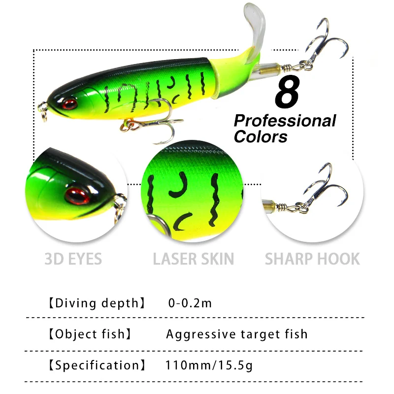 11 см 15 г Whopper Popper Topwater рыболовная приманка с 3D глазами пластиковая искусственная