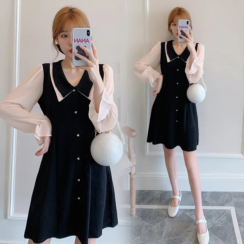 

M-4XL Party Black Dress 2021 Autumn Nursing Dress for Pregnant Women Maternity Breastfeeding Dress Pregnancy Clothes Nurse Dress