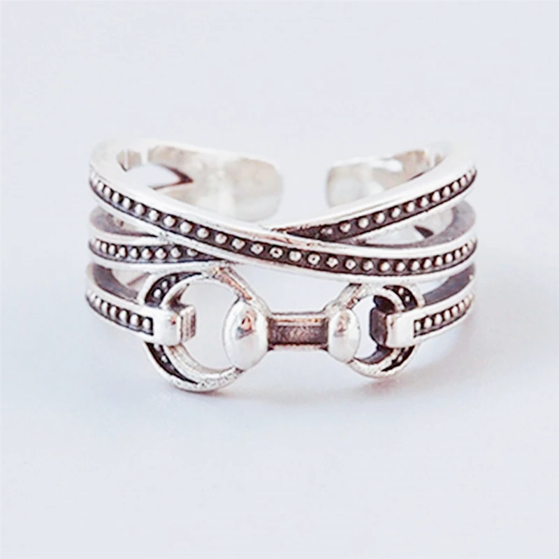 

Sole Memory Retro Thai Silver Multi-Layer Hollow Knot 925 Sterling Silver Female Resizable Opening Rings SRI466