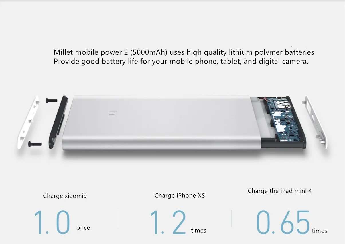 Xiao mi mobile power 5000 mAh power bank портативное зарядное устройство 2 батарея для usb-порта внешний mi power Bank 5000 mAh