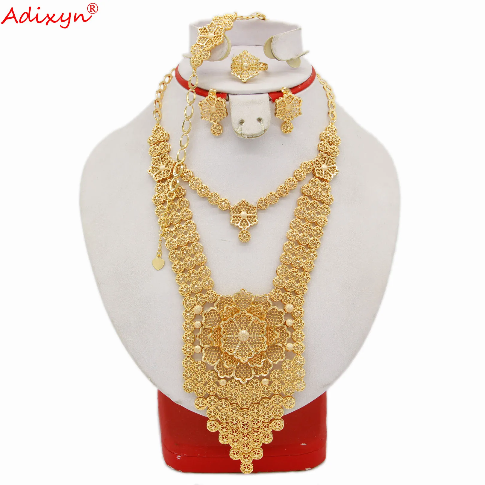 Adixyn 585 Rose gold color Plus Size Necklace Unusual earrings Bracelet Ring for women Hawaiian Jewelry sets N062011 | Украшения и