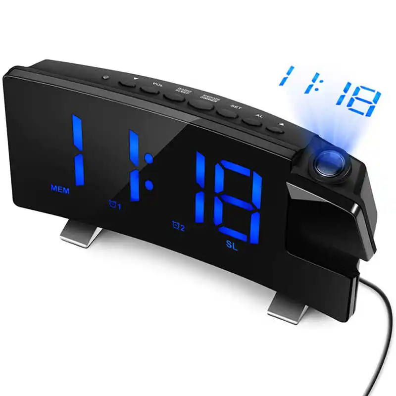 

Projection Alarm Clock, 7 inch LED Curved-Screen Large Digital Display, Adjust Brightness Automatically, 12/24 Hour,Dual Alarm C
