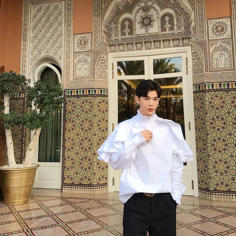 Рубашка мужская с длинным рукавом и оборками белый ретро-топ в готическом стиле