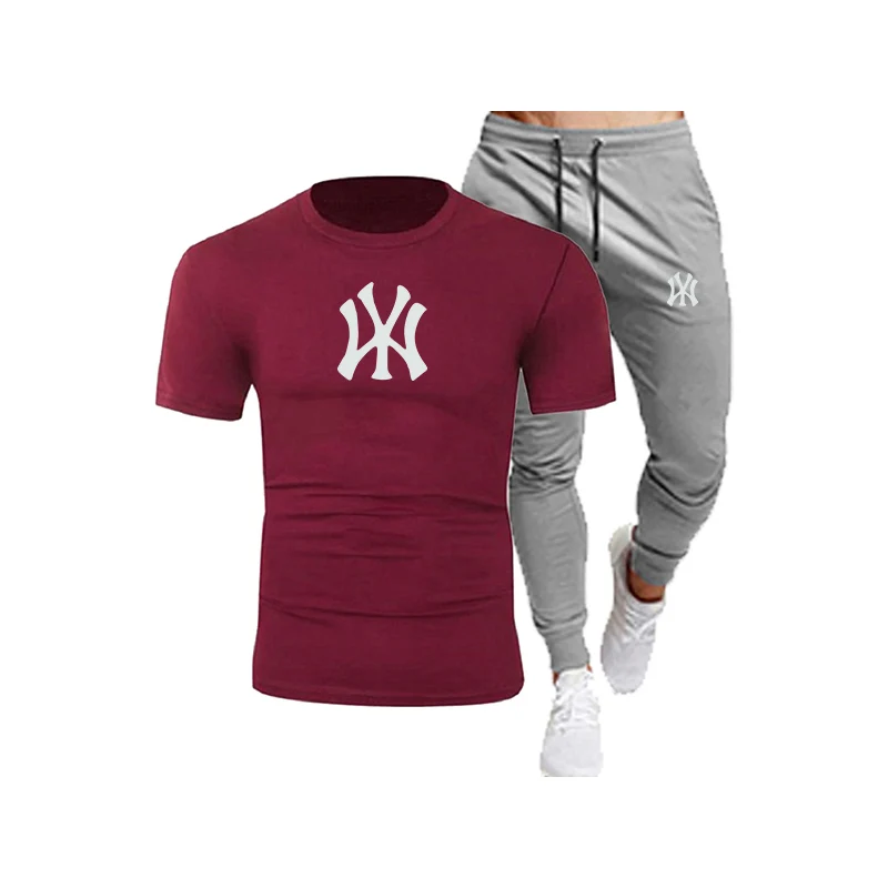 

2021 Men's Casual Printed Trousers Men New Sports Hot Sale Men's Suit Round Neck T-shirt + Pants Two-piece Casual Sportswear