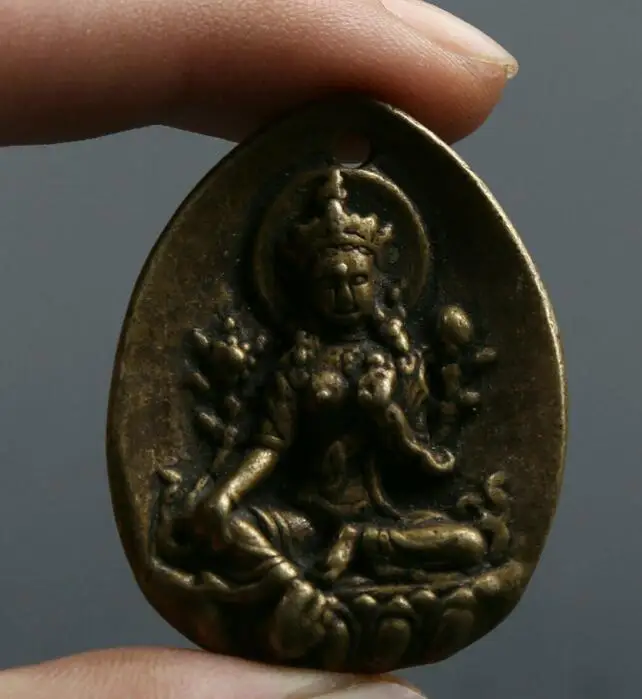 41 мм Ювелирные наборы с маленьким антикварные китайские бронза, буддизм 4 руки Гуань-Инь (железная Гуаньинь Quanyin кулон