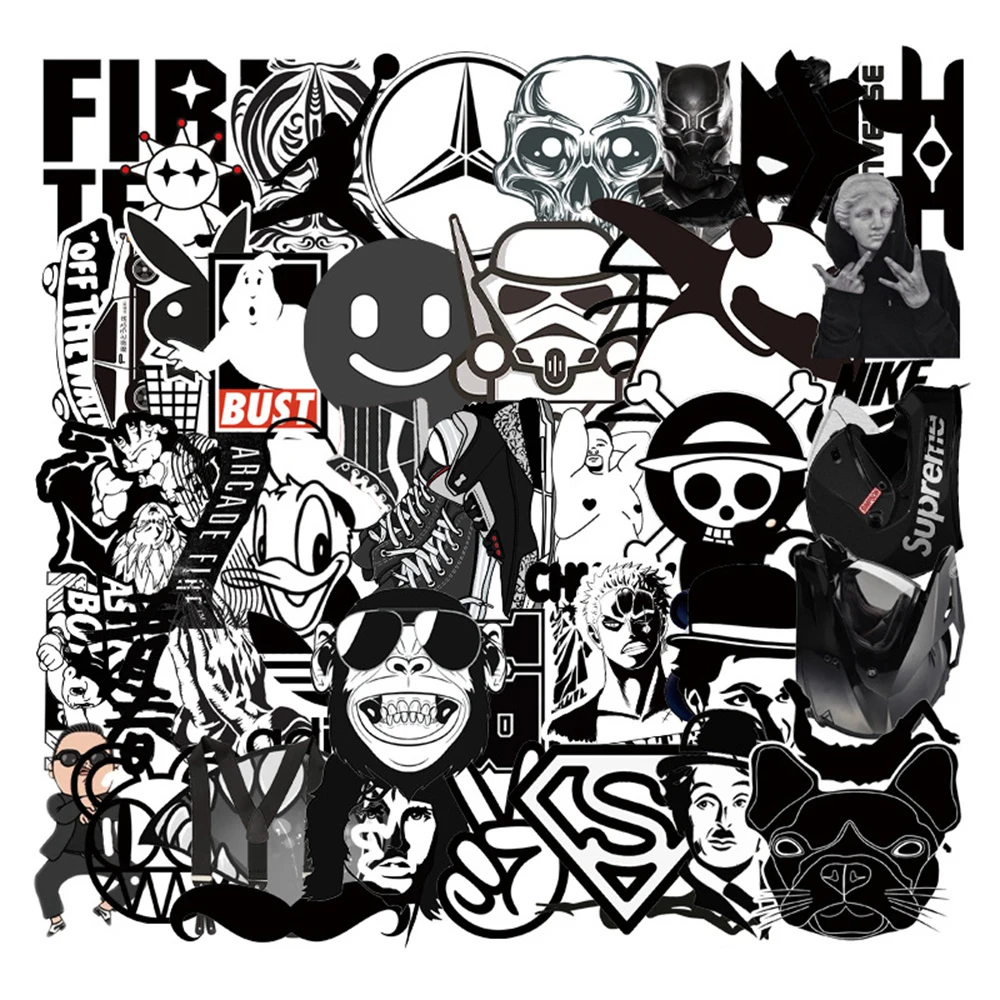 

10/30/50PCSins Wind Black and White Cartoon Graffiti Stickers Motorcycle Luggage Laptop Car Decoration Stickers Wholesale