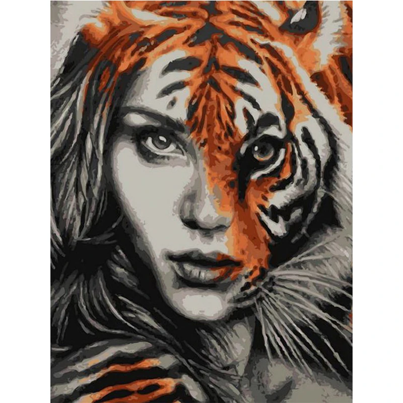 

100% Full 5D Diy Daimond Painting "Lady Tiger Face" 3D Diamond Painting Round Rhinestones Diamant Painting Embroidery People