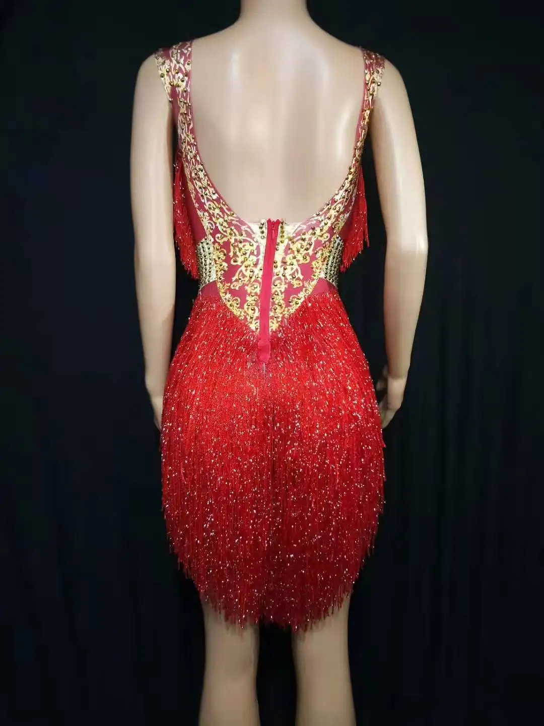 

New Mesh Gem Pearl chain sleeveless dress cocktail party exclusive clothing