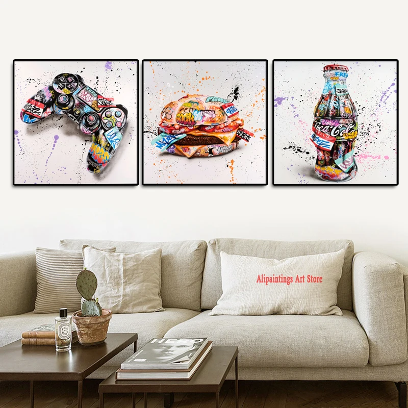 В стиле протестного уличного искусства гамбургер игровой контроллер напиток