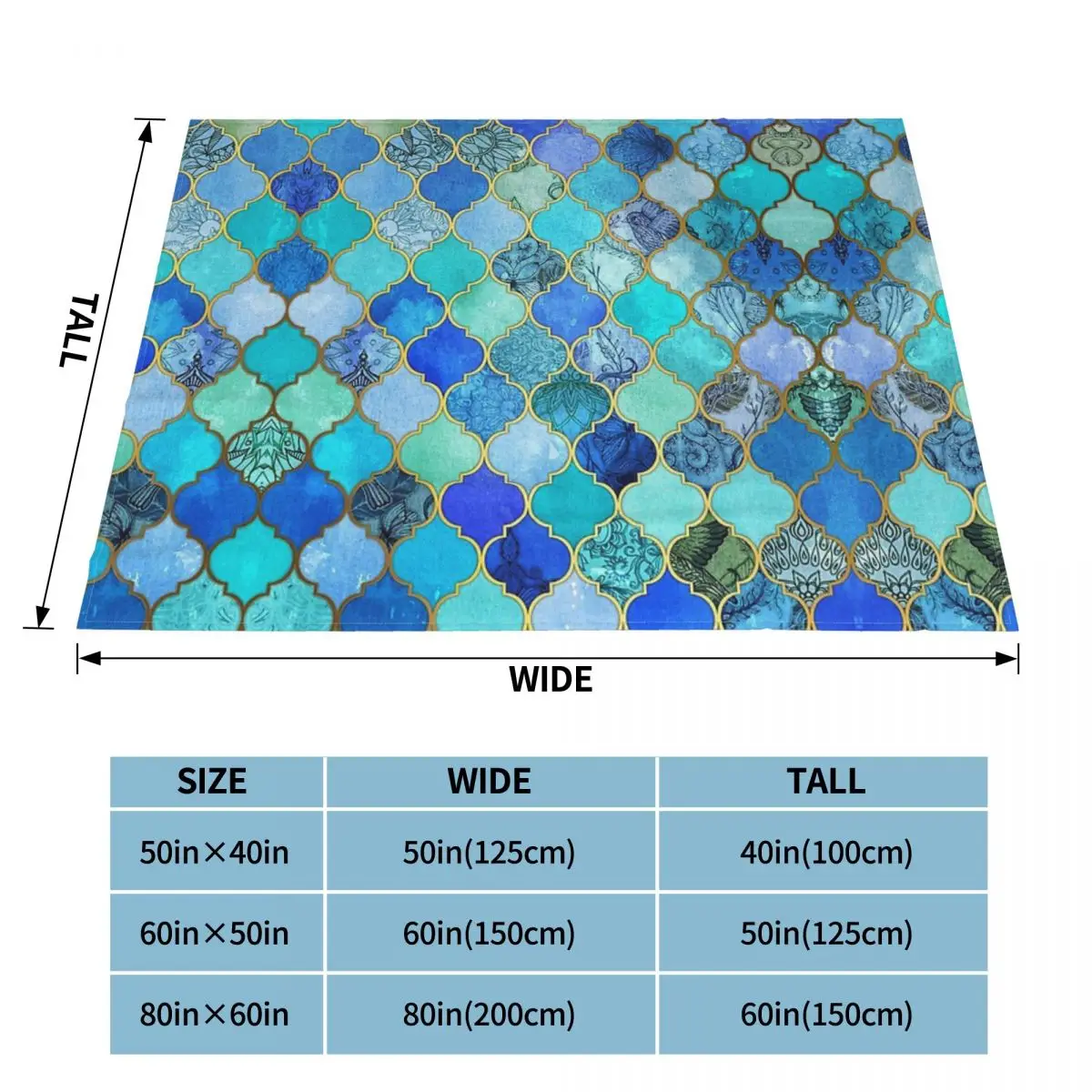 Cobalt Blue Aqua Gold Decorative Moroccan Tile Pattern Throw Blanket Pompompurin Bed Cover 240 Love Throws | Дом и сад