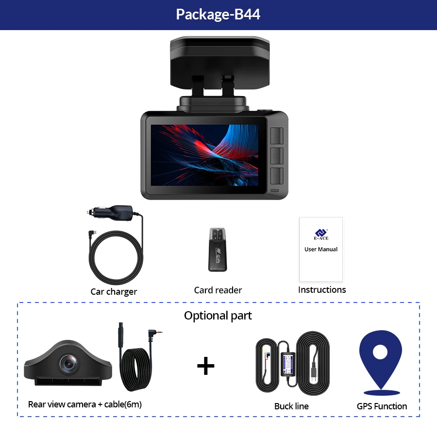 e ace b44 car camera 4k dash cam gps track wifi car dvr dashcam sony imx335 sensor night vision recorder free global shipping