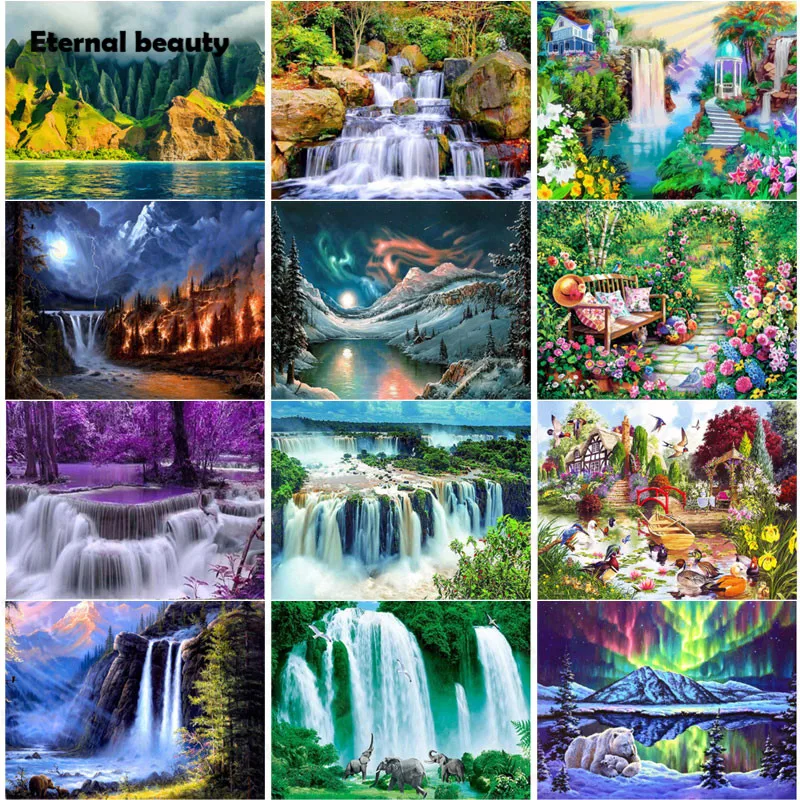 

Diamond Painting Landscape Art Cross Stitch Kits Full Diamond Embroidery Waterfall Pictures of Rhinestones 5D Diamond Mosaic