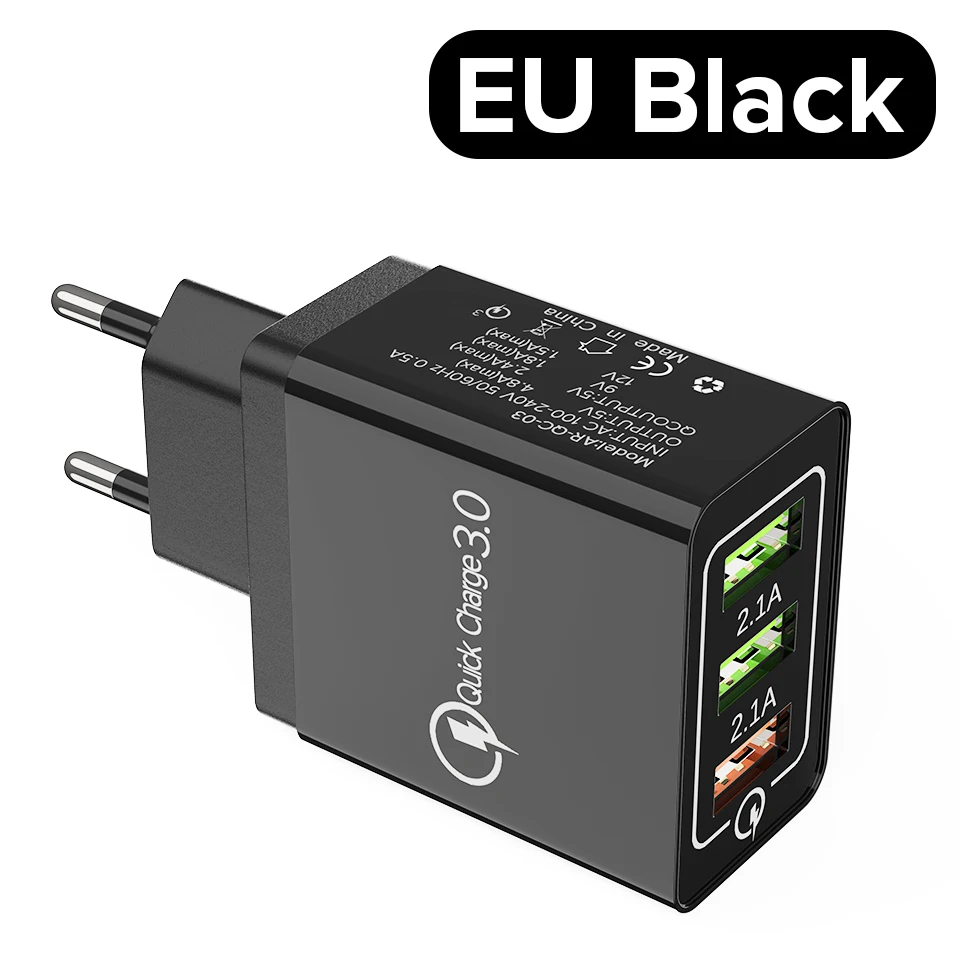 Venroii 3 USB зарядное устройство для мобильного телефона QC3.0 EU разъем для iPhone XR X Xiaomi Смартфон быстрая зарядка для huawei Быстрая зарядка