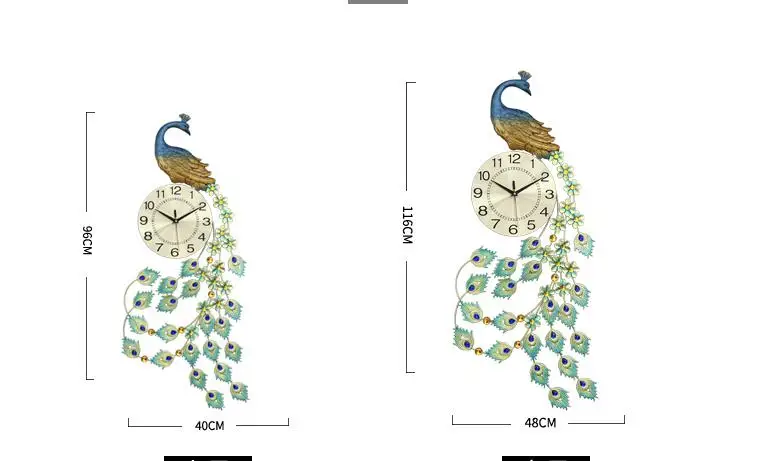 3D золотые алмазные настенные часы Павлин металлические бесшумные цифровые для