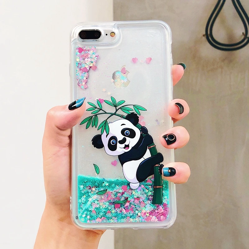 Panda Чехол для iPhone 7, чехол для iPhone X, 5, 5S, se, 6, 6 S, 7, 8 Plus, чехол, милый Единорог, жидкий зыбучий песок, чехол для телефона - Цвет: Panda