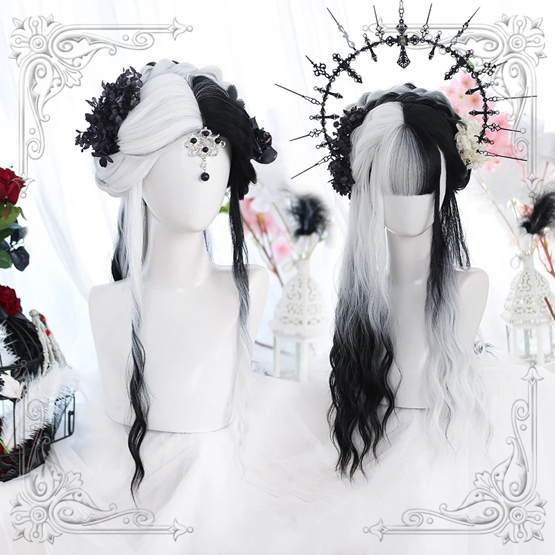 

High Quality Lolita Black White Combination Water Ripple Wig Cosplay Party
