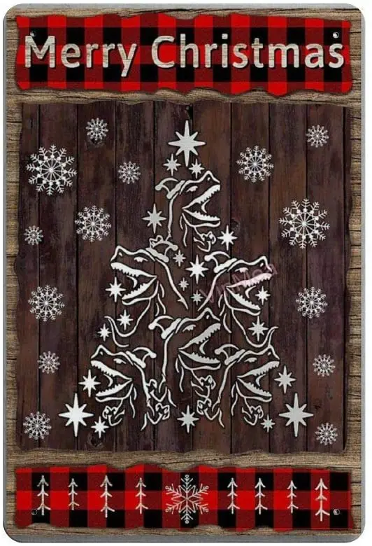 

Dinosaur Christmas Tree Retro Metal Tin Sign Plaque Poster Wall Decor Art Shabby Chic Gift