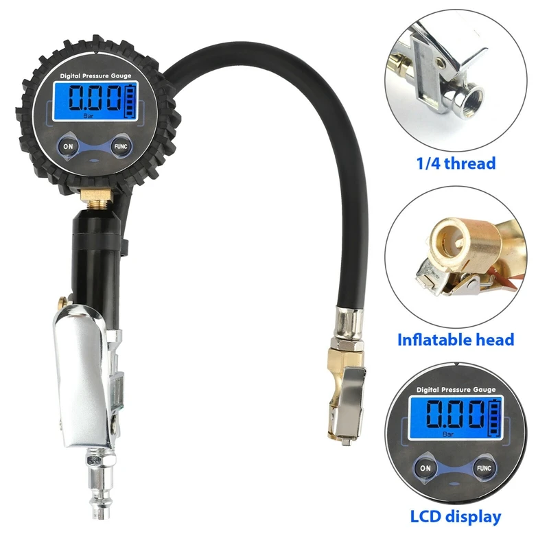 

LCD Tire Pressure Gauge 200PSI Digital Tire Inflator Meter with LED Light for Motorcycle Car Truck Bicycle