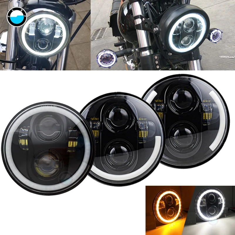 Универсальный черный 5,75 Светодиодный фонарь 5 3/4 дюймов белый Янтарный Halo для Sportster 883 XL1200 Железный Dyna 5 3/" кронштейн для фар