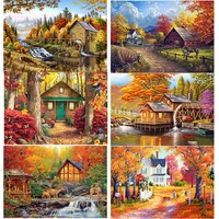 5d diy diamond painting scenery cross stitch landscape house diamond embroidery full square round drill home decor manual gift