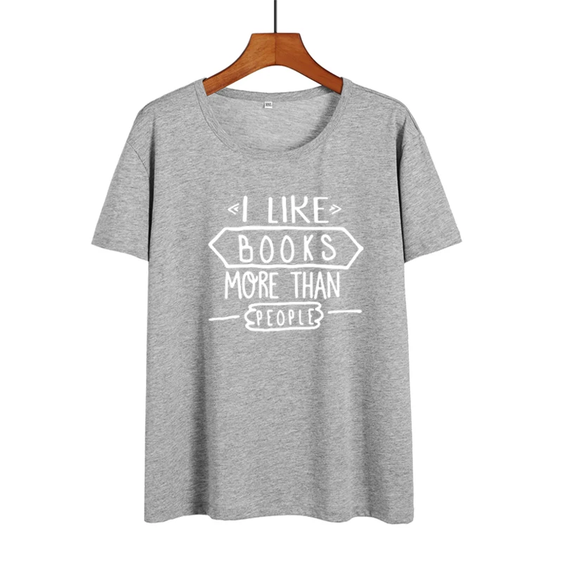 Женская футболка из хлопка с надписью I LIKE Book More Than People Повседневная черно белая