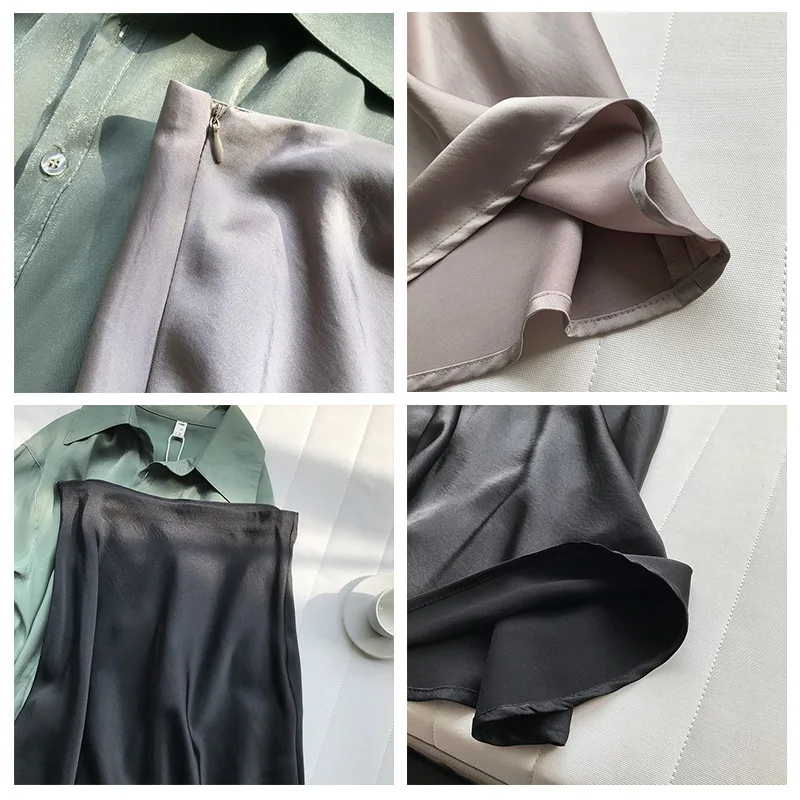 

FV Liser 2021 High Waist Elegant Women Summer A-Line Long Skirt Chic Women Vintage Satin Skirt Women