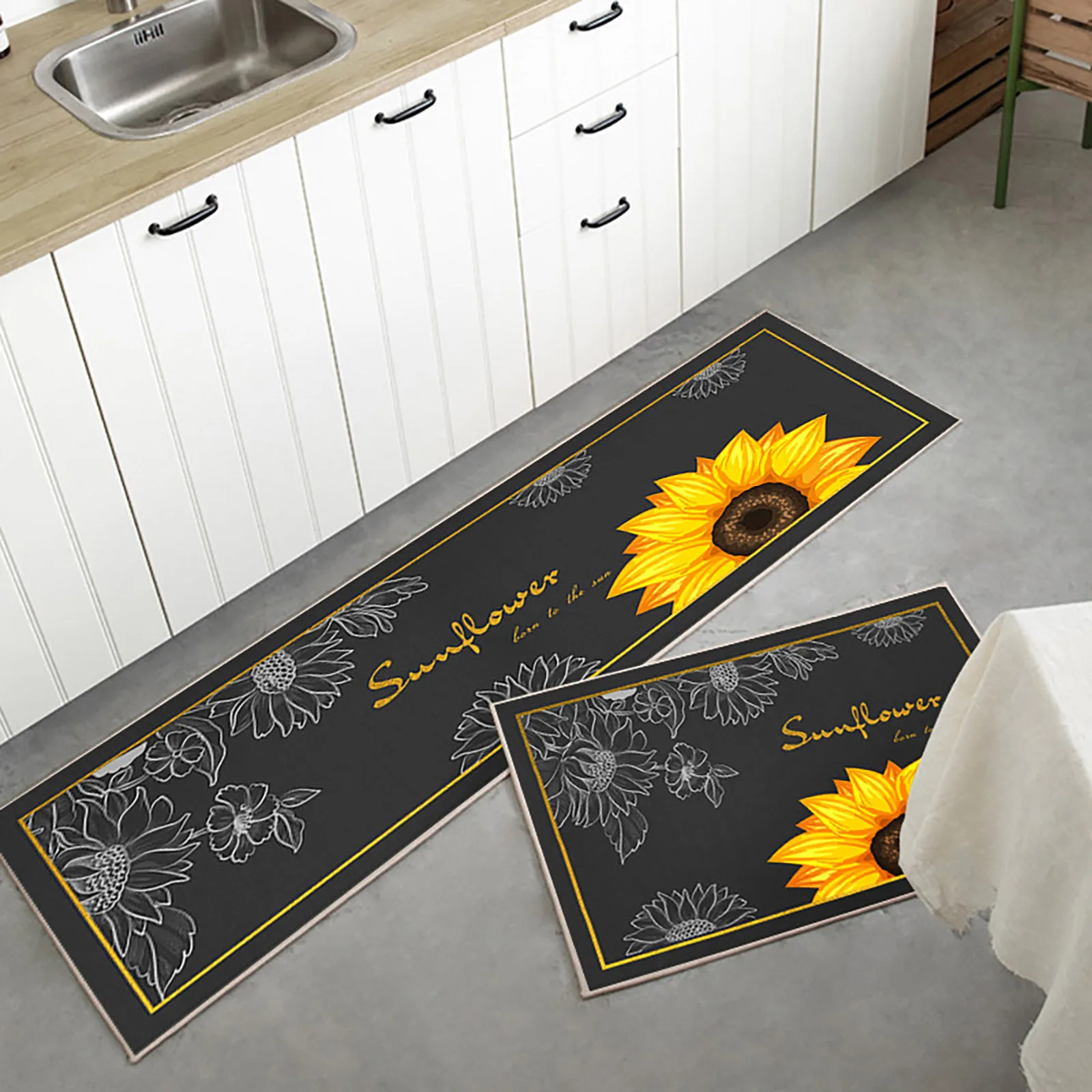 

Kitchen Mat 2pcs Sunflower Non-Skid Kitchen Rug Runner Floor Mat Carpet For Kitchen Floor Bathroom Laundry Doorway