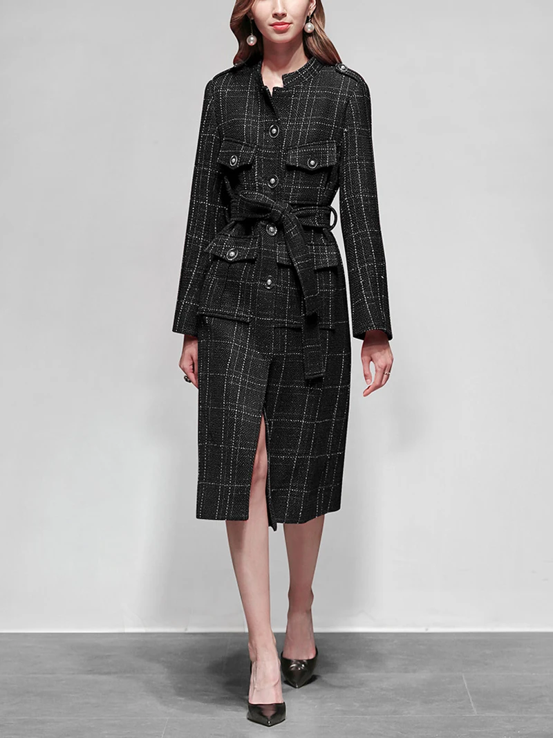 2019 осенние модные женские пальто с карманами и стоячим воротником длинным