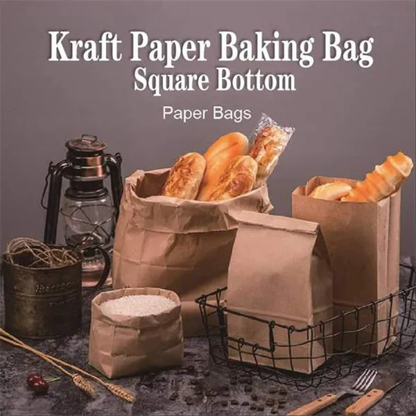 

Kraft Paper Baking Bag Square Bottom Paper Bag Kraft Brown Paper Bag for Food HG99