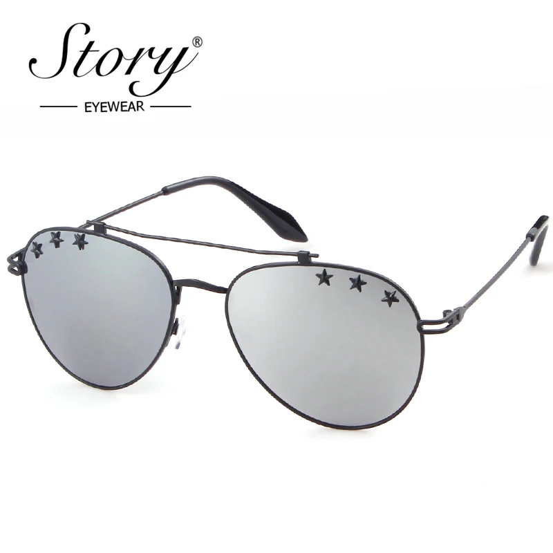 Солнечные очки авиаторы STORY 2018 модные солнцезащитные со звездами женские черные