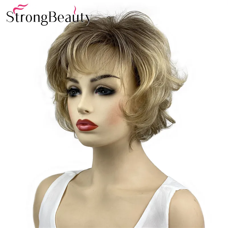 StrongBeauty Короткие вьющиеся парики мягкие волосы многослойный Shag Омбре