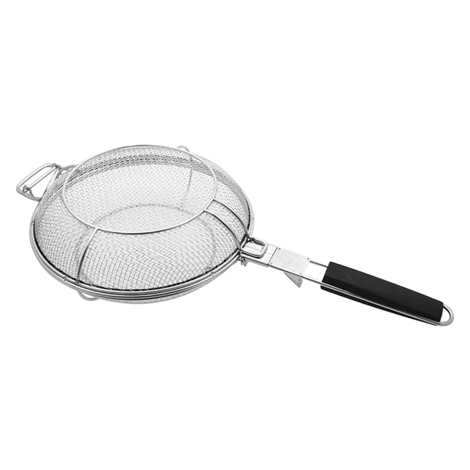 

Grill Pan Round Mesh Design Indoor Outdoor BBQ Accessory Heat Resistant Stainless Steel With Lid Detachable Handle Easy Clean