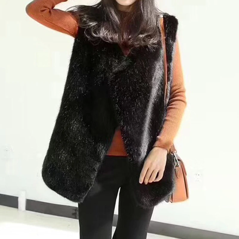 Женский утепленный жилет из искусственного лисьего меха в Корейском стиле |
