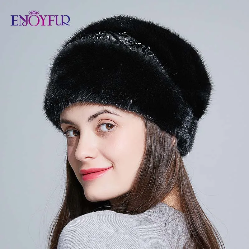 Женская меховая шапка ENJOYFUR элегантная Шапка бини из цельного меха норки в