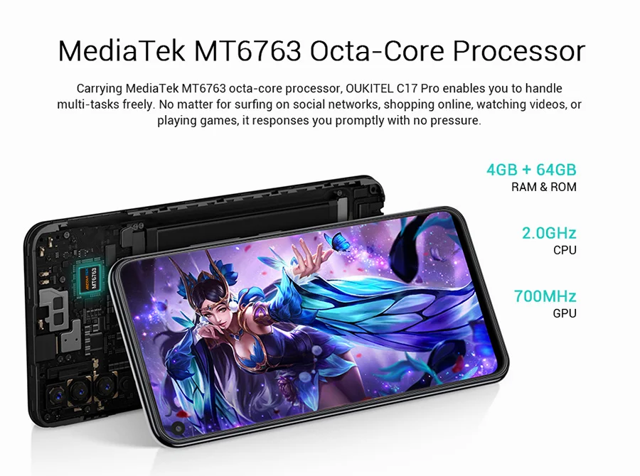 OUKITEL C17 Pro 6,35 ''Android 9,0 19:9 MT6763 4 Гб 64 Гб Смартфон Face ID Octa Core 3900 мАч Тройная камера 4G мобильный телефон