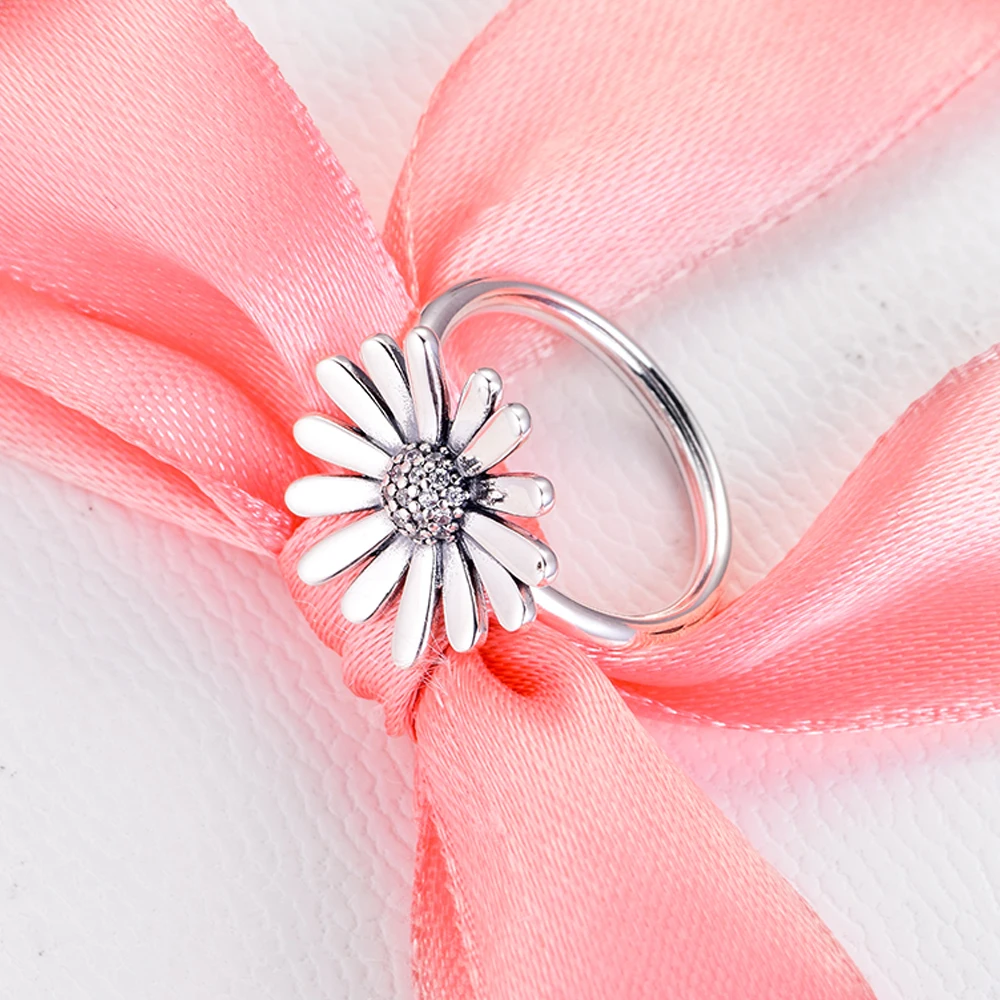 QANDOCCI Genuine 925 Sterling Silver Rings Pave Daisy Flower Statement for Women Men DIY Making Fashion Jewelry anillos | Украшения и