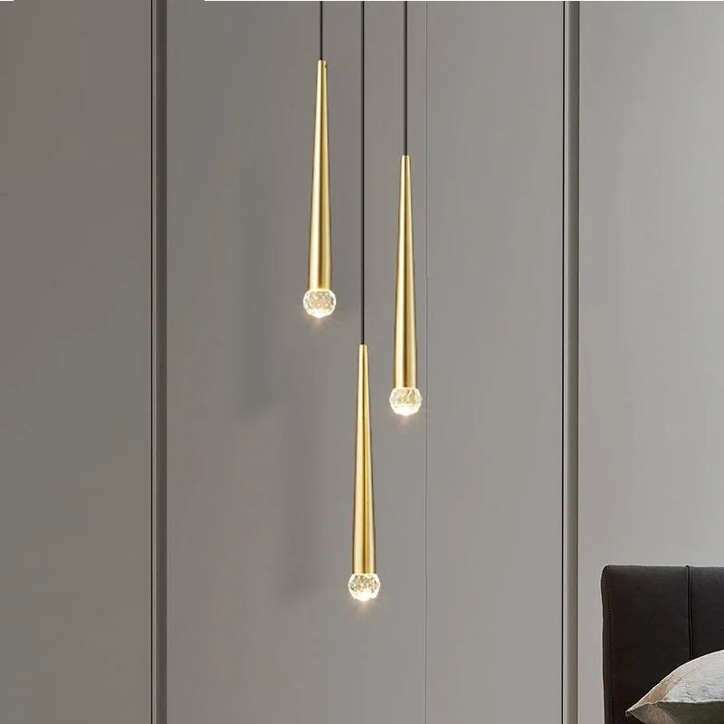 

Copper crystal chandelier LED modern minimalist luxury bedroom lighting line decorative lamp