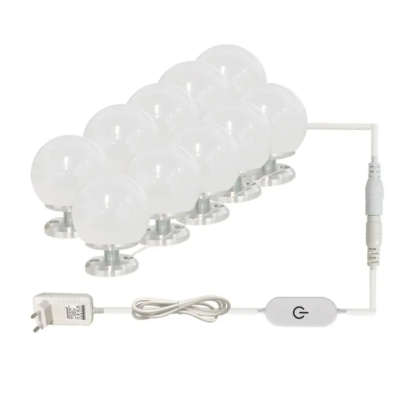 

10 LED Lamps EU Plug Vanity Mirror Light Bulbs Brightness Adjustable Lighting Fixture String Outdoor for Makeup Vanity Table