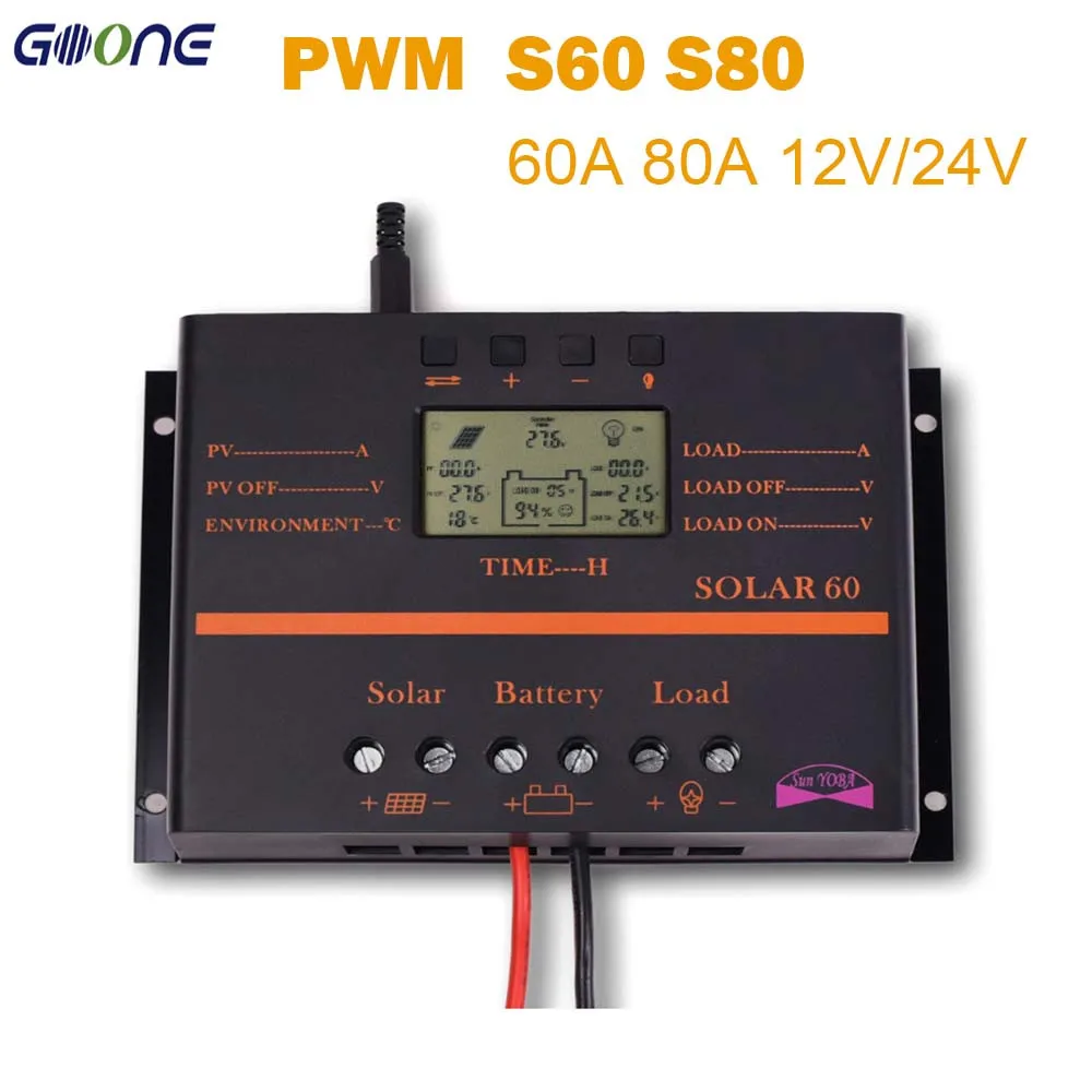 MPPT 60A 80A PWM S60 S80 Контроллер заряда солнечной панели 12 В 24 в авто ЖК USB регулятор