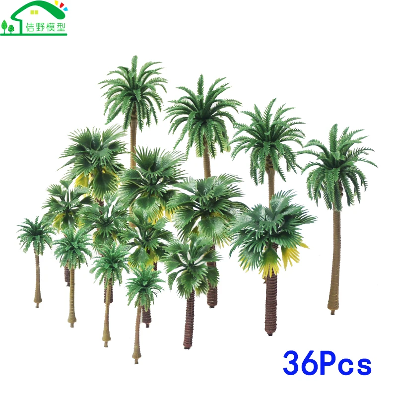 

36Pcs Miniature Plastic Ho N Scale Model Train Trees Coconut Palm Tree Leaves Architectural Railway Railroad Scenery Materials