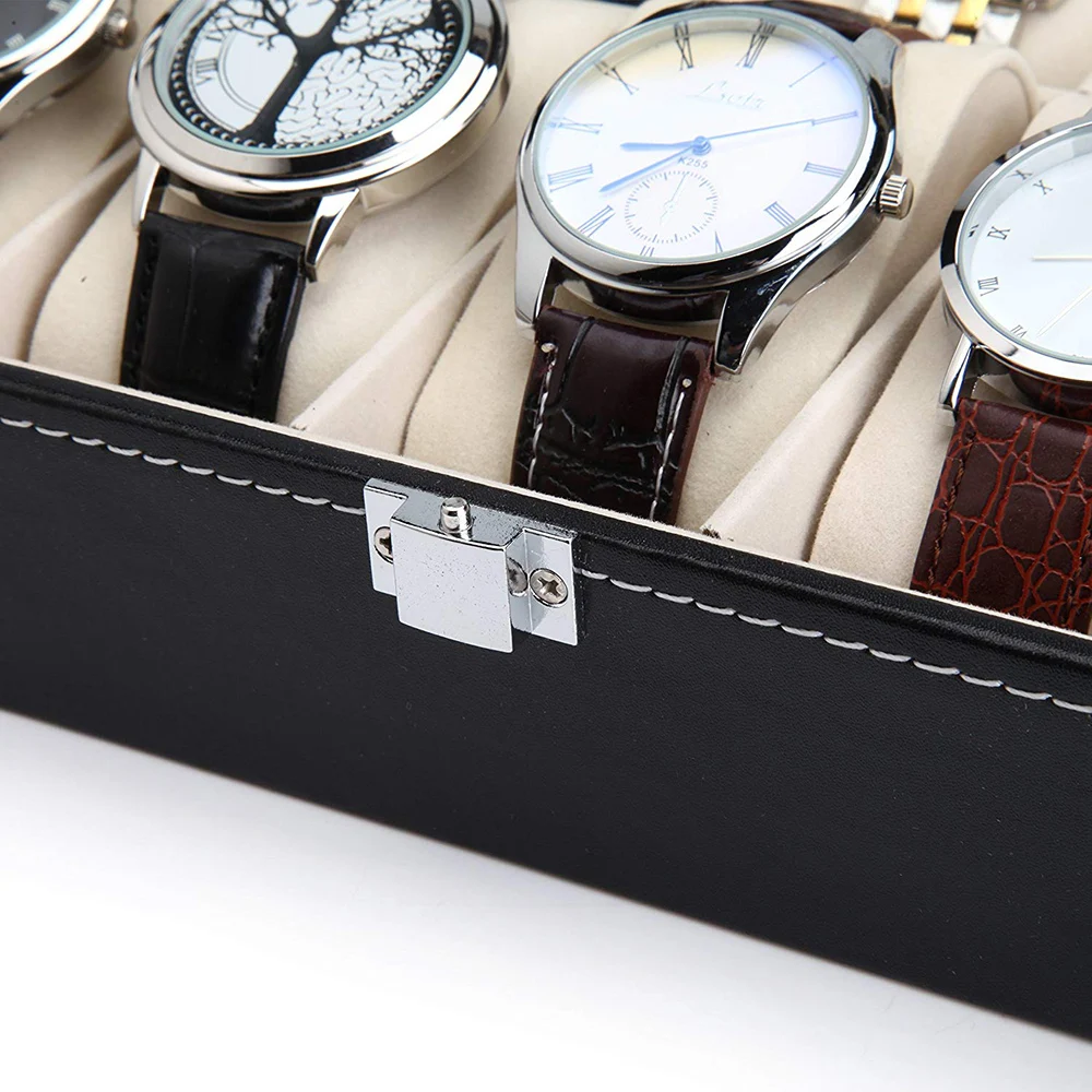 10 / 12 Grids PU Leather Watch Box Case Collector Holder Organizer For Clock Watches Jewelry Display Storage Boxes Glass Top D20